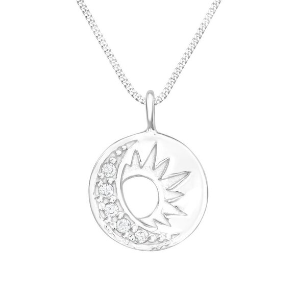 Sterling Silver CZ Moon and Sun Necklace - Picture 1 of 6